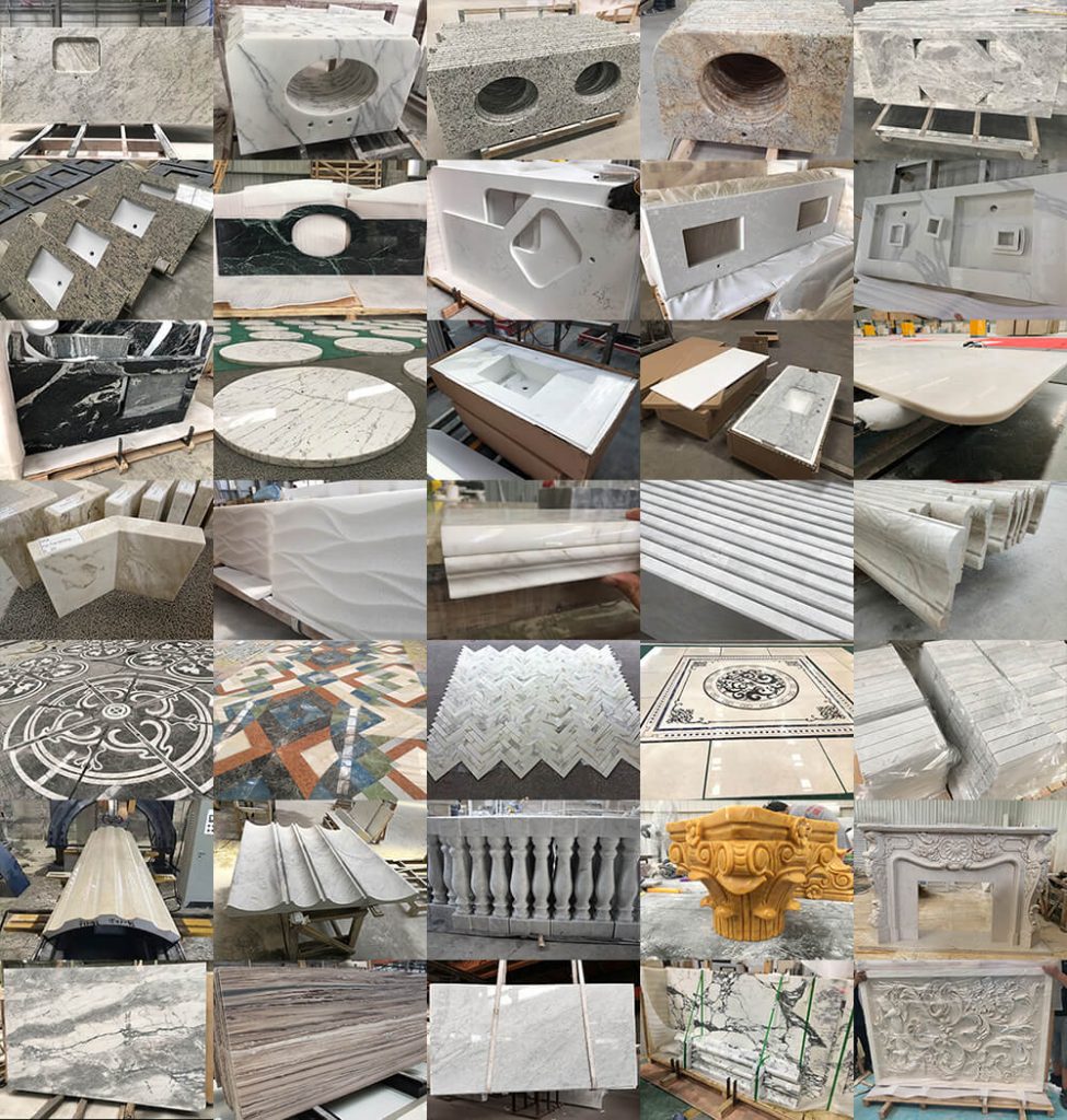 Countertop and decorative stone fabrication examples from the approved reference