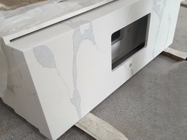 All-in-one Mitered Calacatta Quartz Vanity Tops for Bathroom — product view 5