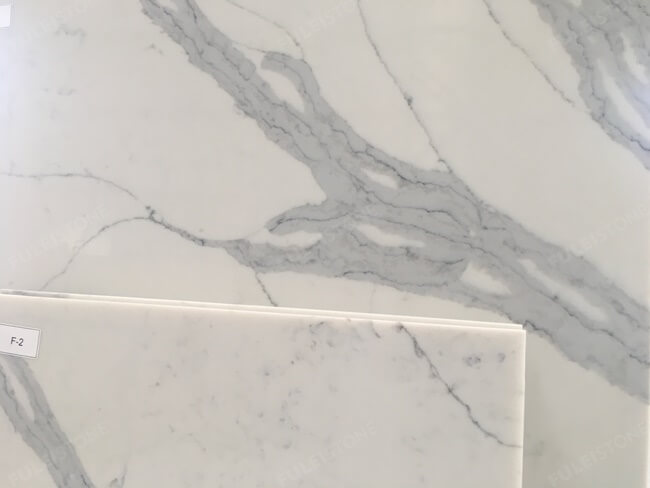 Customized Mitered Calacatta White Quartz Tops — product view 3