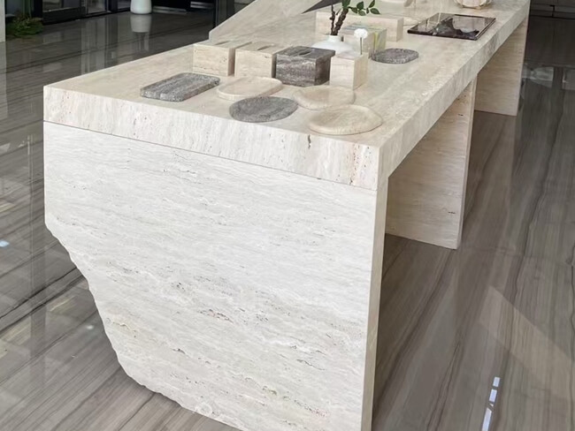 Italian White Travertine Table Tops — product view 4