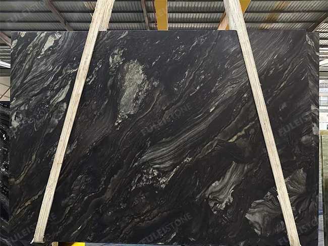 Leathered Shangri-La Black Marble Slab