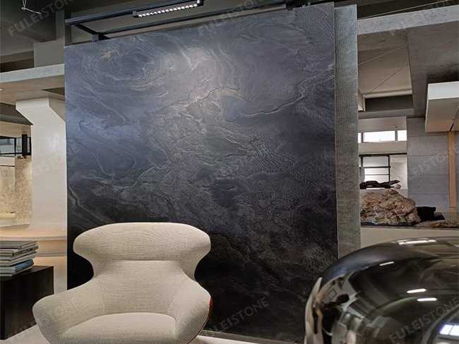 Leathered Shangri-La Black Marble Slab — product view 2