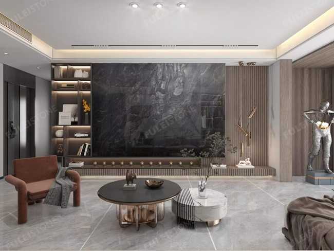 Leathered Shangri-La Black Marble Slab — product view 3