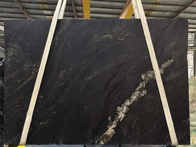 Leathered Shangri-La Black Marble Slab — product view 4