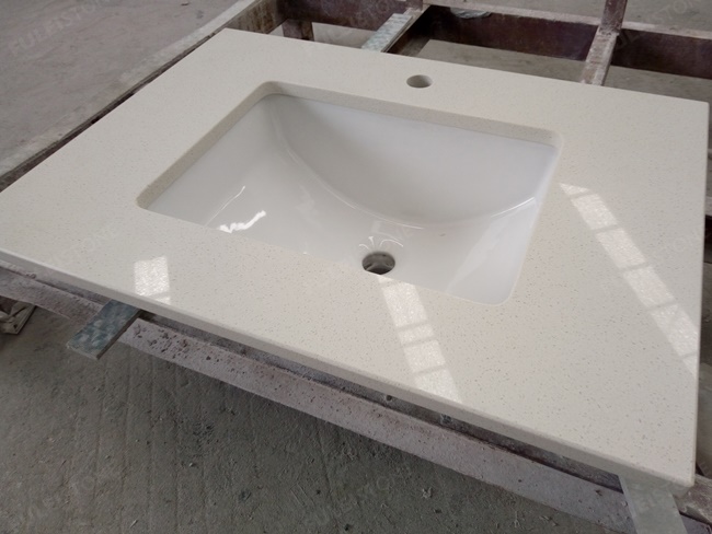 Light Beige Quartz Stone Vanity Tops for Bathroom