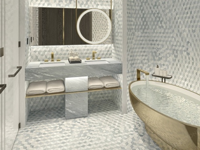 3D White Carrara and Elba Marble Mosaic Tiles — product view 2