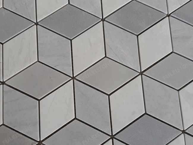 3D White Carrara and Elba Marble Mosaic Tiles — product view 3