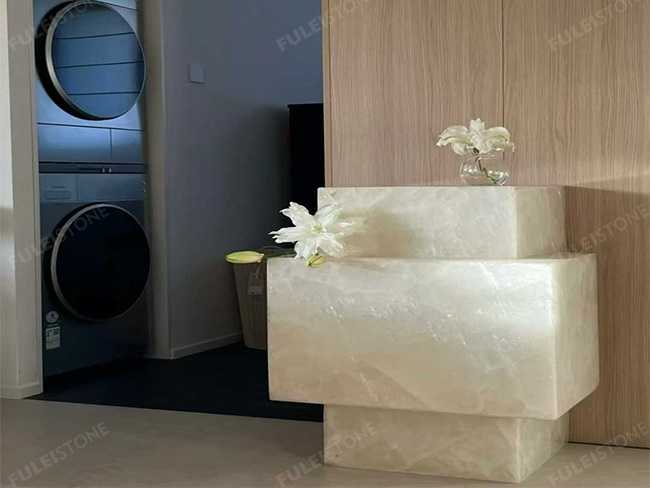 White Crystal Marble Table and Top — product view 3