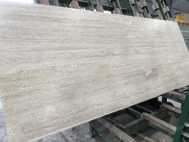 White Travertine Slabs Unfilled & Leather Finish